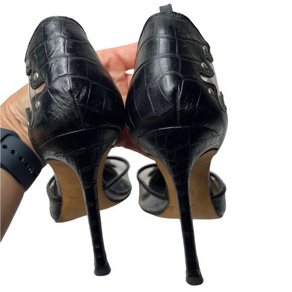 Versace | 90’s Vintage PVC & Croc Embossed Leather Studded Pumps 38.5 - Picture 7 of 9